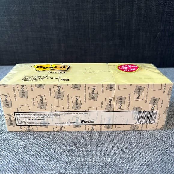 NWT Post-it Notes, 3" x 3", Canary Yellow, 27 Pads, 2,700 Total Sheets - Picture 6 of 6